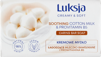 Luksja Creamy & Soft Kremowe mydło Łagodzące Mleczko Bawełniane i Prowitamina B5 90 g