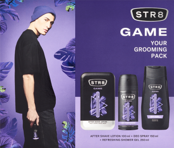 STR8 Zestaw Kosmetyków Game (Woda po goleniu 100ml + Dezodorant spray 150ml + Żel pod prysznic 250ml