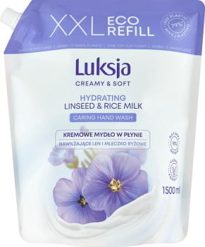 Luksja Creamy & Soft Kremowe mydło w płynie nawilżające len i mleczko ryżowe 1500 ml