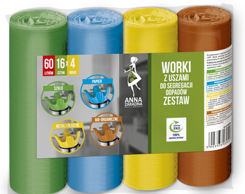 Anna Zaradna worki z uszami do segregacji zestaw 60l 4x16szt