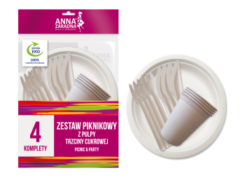 Anna Zaradna zestaw piknikowy z Pulpy trzciny cukrowej 4 komplety